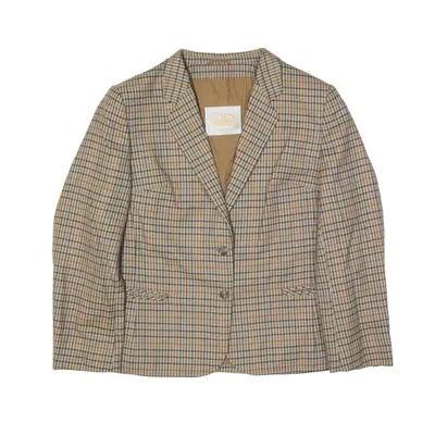SALKO Padded Shoulder Blazer Jacket Beige Check Womens S