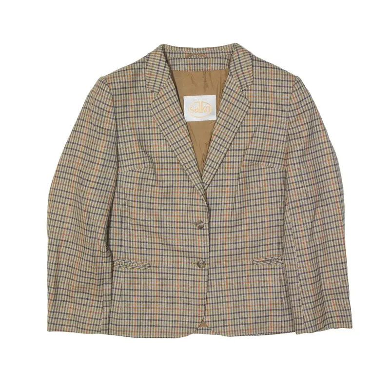 SALKO Padded Shoulder Blazer Jacket Beige Check Womens S