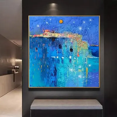 Large Original Abstract Blue Paintings On Canvas Textured OIl Painting Wall Art Creative Fine Art Modern Painting | MOON NIGH...