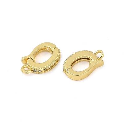 Oval Brass Micro Pave Clear Cubic Zirconia Fold Over Clasps