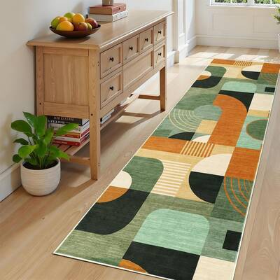 Garvee Runner Rug 2x6, Boho Geometric Print, Soft Low Pile, Non-Slip TPR Backing, Polyester, Washable, Durable, Entryway Kitc...