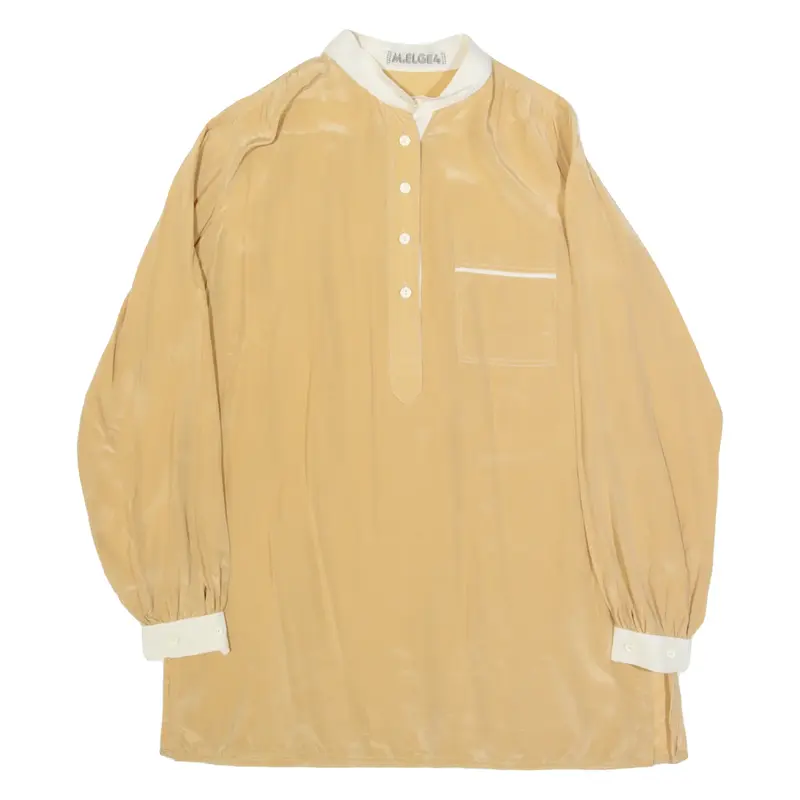 M ELGE 4 Womens Shirt Beige Collared Long Sleeve Silk L