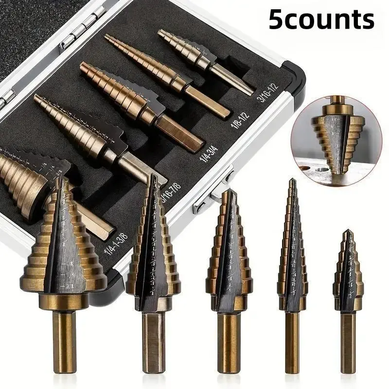 Titanium Step Drill Bit Set, Durable & Multifunctional & High Efficiency Step Drill Bit Set, Power Tool Accessories for Wood ...