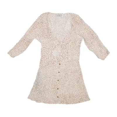 FAITHFUL THE BRAND Knot Mini Dress Beige Floral Long Sleeve Short Womens UK 8