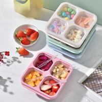 Portable Food Storage Box, 3/4 Counts 4 Grid Lunch Box with Lid, Bento Box, Snack Boxes, Lunch Boxes for Men & Women, Great f...