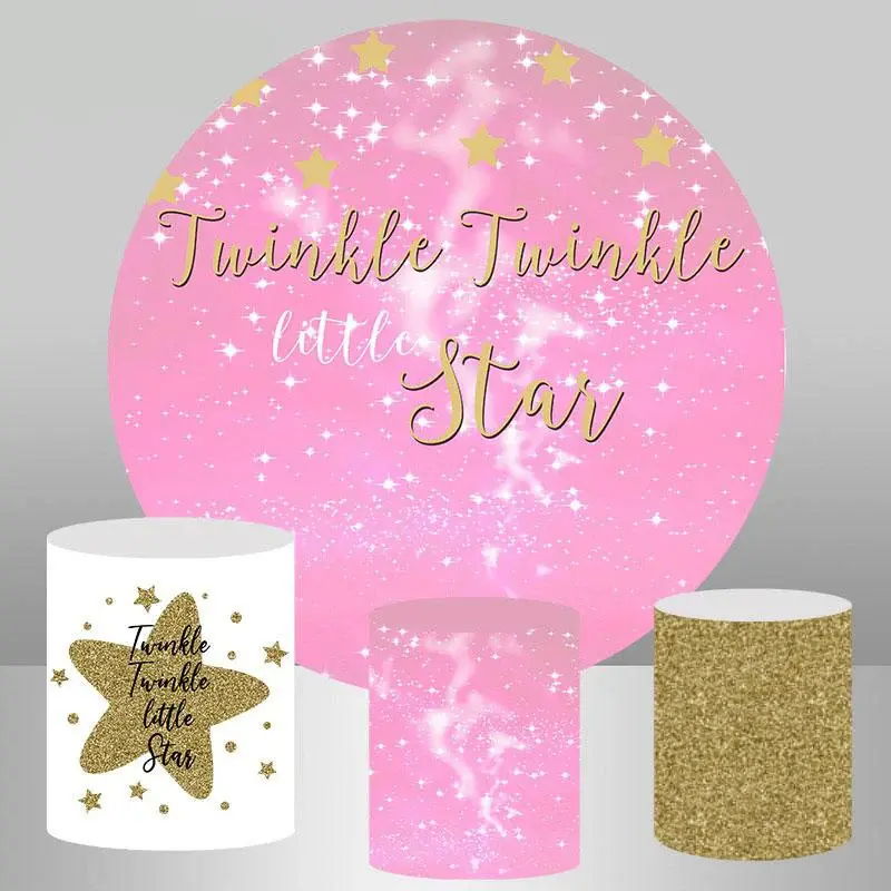 Aperturee Pink Glitter Twinkle Star Theme Round Birthday Backdrop | Custom Circle Backdrop Birthday | Circle Party Backdrop |...