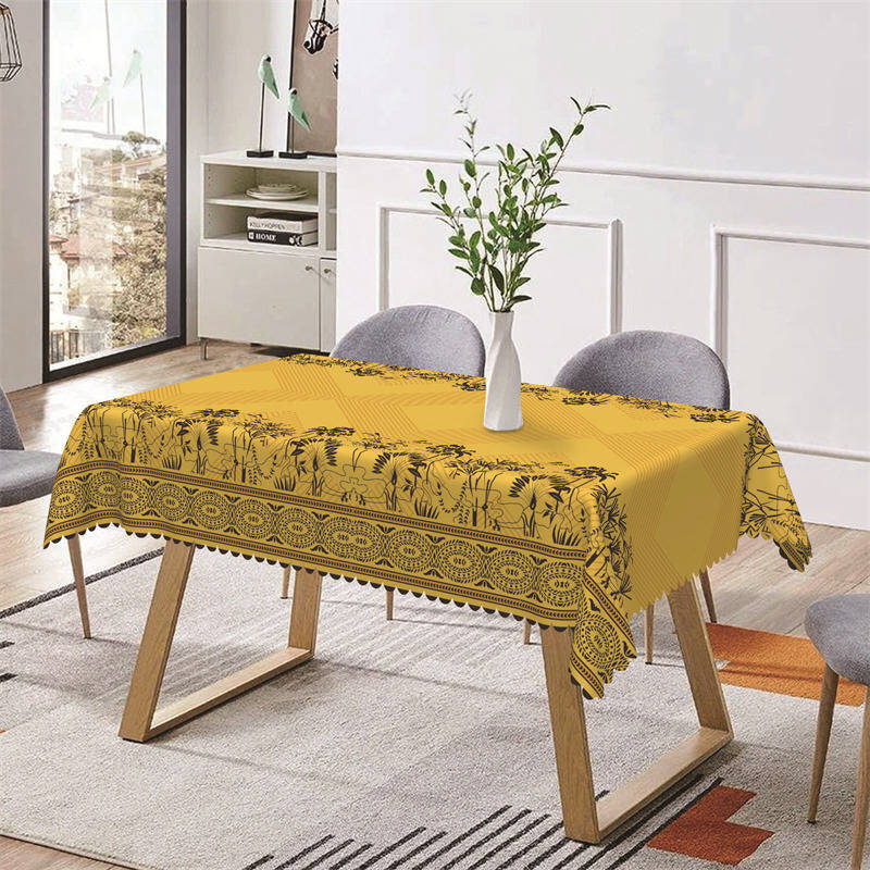 Yellow Plant Rhombus Line Print Rectangle Tablecloth - Aperturee