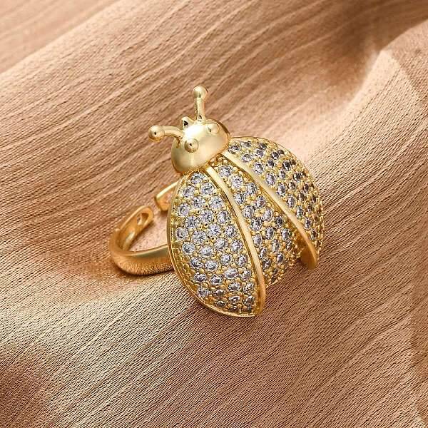 Brass Micro Pave Cubic Zirconia Adjustable Open Cuff Rings for Women