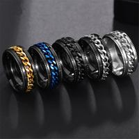 Punk Men's Vintage colorfast Stainless Steel Link Anxiety Ring Simple Punk Fashion Chain Turnable Ring