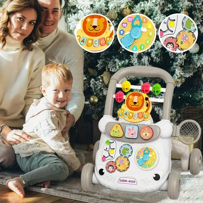 Lion Design Baby Walker, Educational Play Panel Baby Walker, Baby Walking Tool, Suitable for Gift Giving and Family Toy