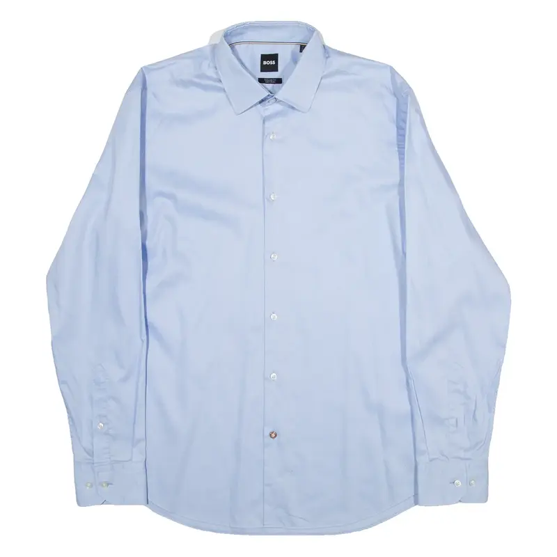 BOSS Regular Fit Mens Plain Shirt Blue Long Sleeve M