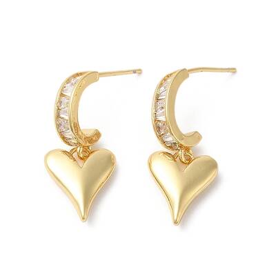 Clear Cubic Zirconia Heart Dangle Stud Earrings