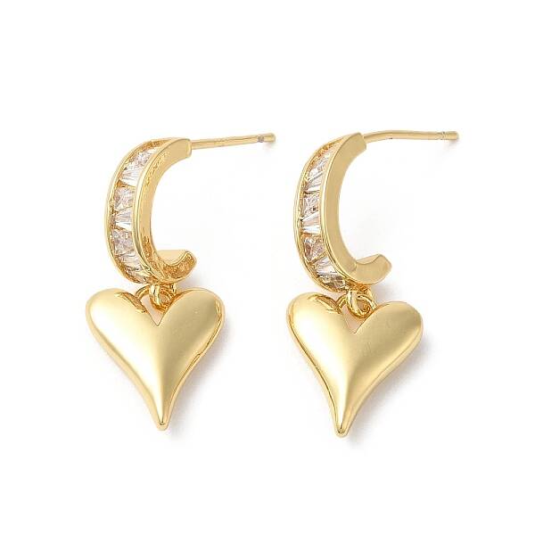 Clear Cubic Zirconia Heart Dangle Stud Earrings