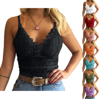 Imily Bela Women's Soft Casual Lace Crochet Spaghetti Strap Cami Crop Top Camisole Slim tank tops Comfort
