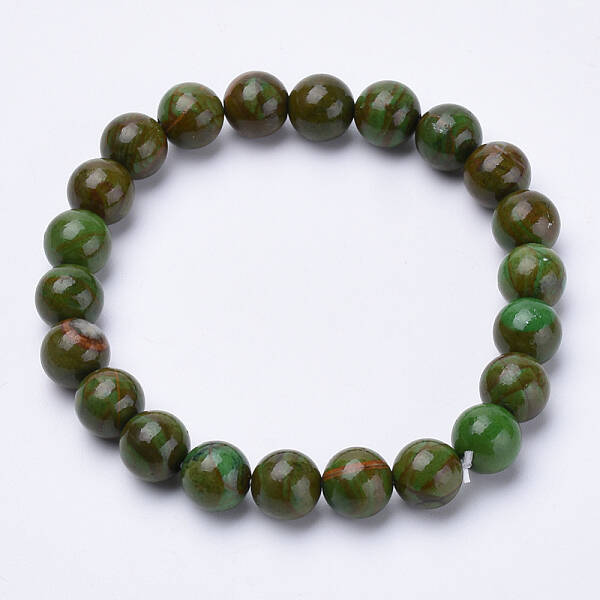 Natural Green Jade Beaded Stretch Bracelets
