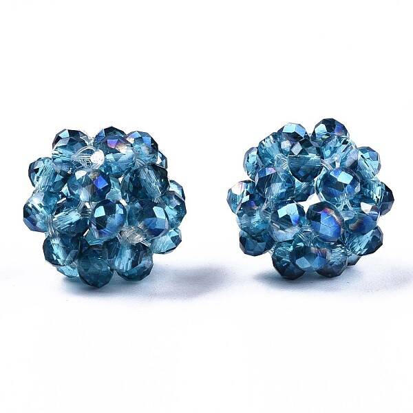 Transparent Electroplate Glass Round Woven Beads