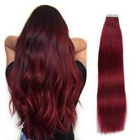 SUYYA Tape in Hair Extensions Human Hair Wine Red Color Remy Human Hair 20pcs Straight Seamless Skin Weft Tape Hair Extension...