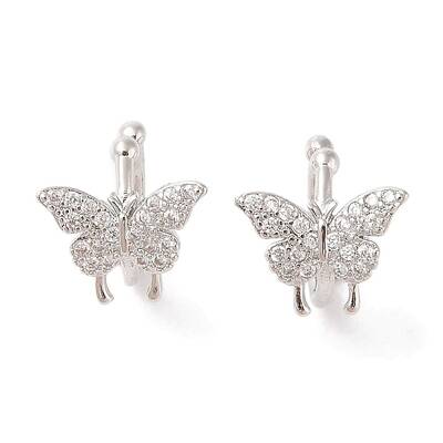Brass Micro Pave Clear Cubic Zirconia Cuff Earrings for Women