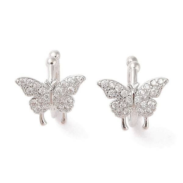 Brass Micro Pave Clear Cubic Zirconia Cuff Earrings for Women