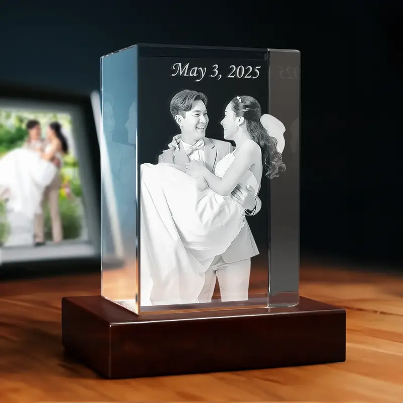 3D Memory Crystal™ - Tabletop - Rectangle - Wedding Gift-4K HD / Titan