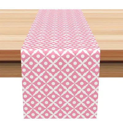 Pink White Repeat Pattern Dining Fabric Table Runner - Aperturee