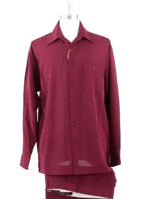 Men's Spread Collar Burgundy ~ Wine ~ Maroon Color Casual Casual Two Piece Walking Outfit For Sale Pant Sets Suit Set (Shirt ...