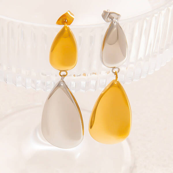 304 Stainless Steel Two Tone Dangle Stud Earrings