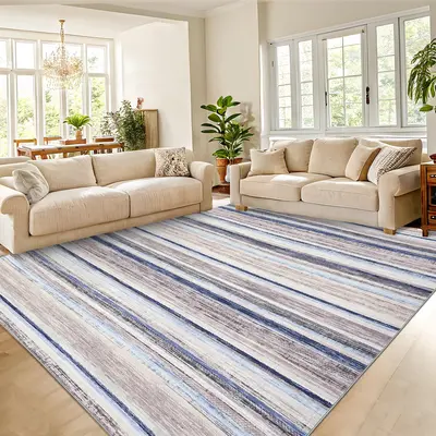 Garvee Area Rug 6x9 Washable Modern Strip Accent Carpet with Non-Slip Backing, Soft Low Pile Floor Cover, Stain-Resistant Con...