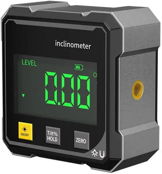 Magnetic Digital Angle Finder with Electronic Laser, Rechargeable Angle Meter 4-side Strong Magnetic Level Box with LCD Backl...