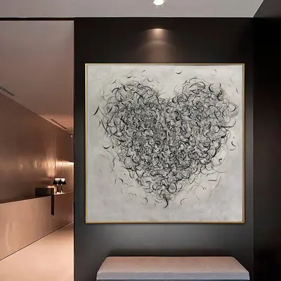 Black and White Wall Art Original Heart Painting on Canvas Love Artwork Romantic Wall Art 40x40 Art Customized Painting above...