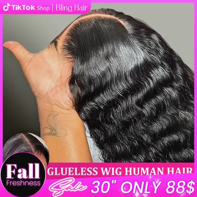 Bling Hair Glueless Wig Human Hair Deep Wave 6x4 5x5 Pre Cut Lace Wig Human Hair Ready To Wear Lace Closure Wigs for Women 13...