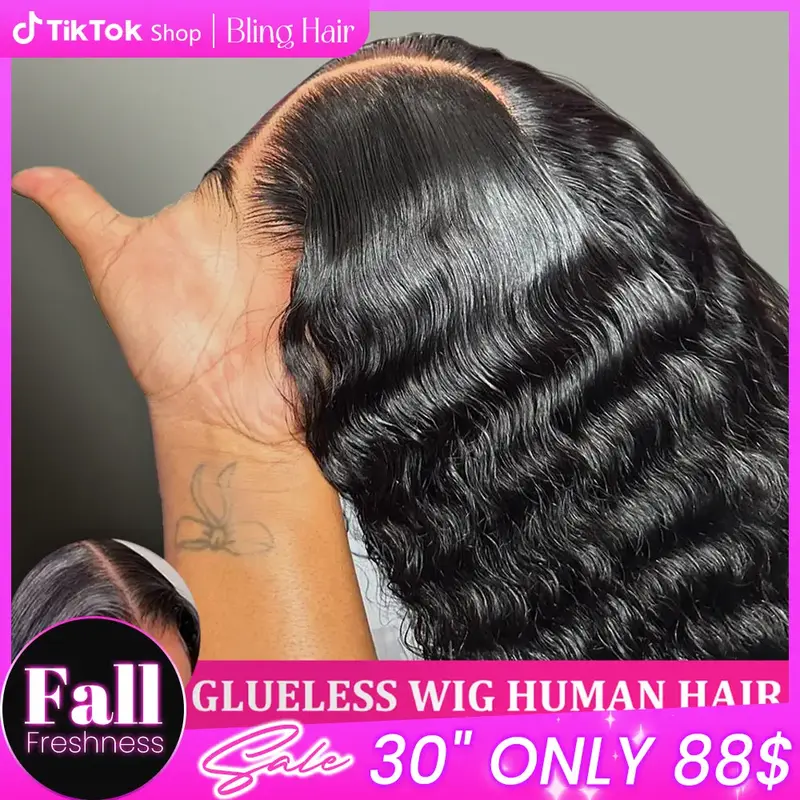 Bling Hair Glueless Wig Human Hair Deep Wave 6x4 5x5 Pre Cut Lace Wig Human Hair Ready To Wear Lace Closure Wigs for Women 13...