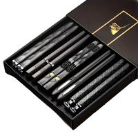 HomeSoGood 5 Pair Japanese Style Black Non-Slip Food Grade Alloy Chopsticks Cutlery Tableware (9.5-Inch) with Reusable Design