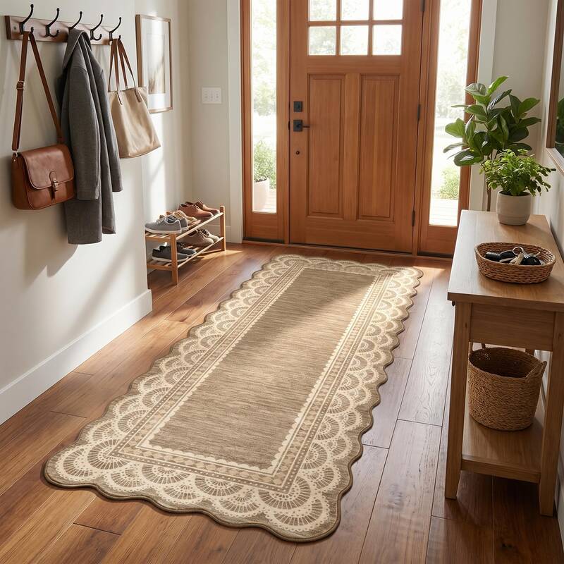 Garvee Scalloped Lace Runner Rug 2x6, Soft Non-Shedding Low Pile, Machine Washable Stain Resistant, Faux Wool Fiber, Non-Slip...
