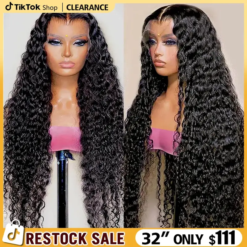32inch Bling Hair 13x6 Deep Wave HD Lace Front Wigs 13x4 Human Hair Lace Frontal Wig 180% Density Brazilian Deep Curly Hair F...