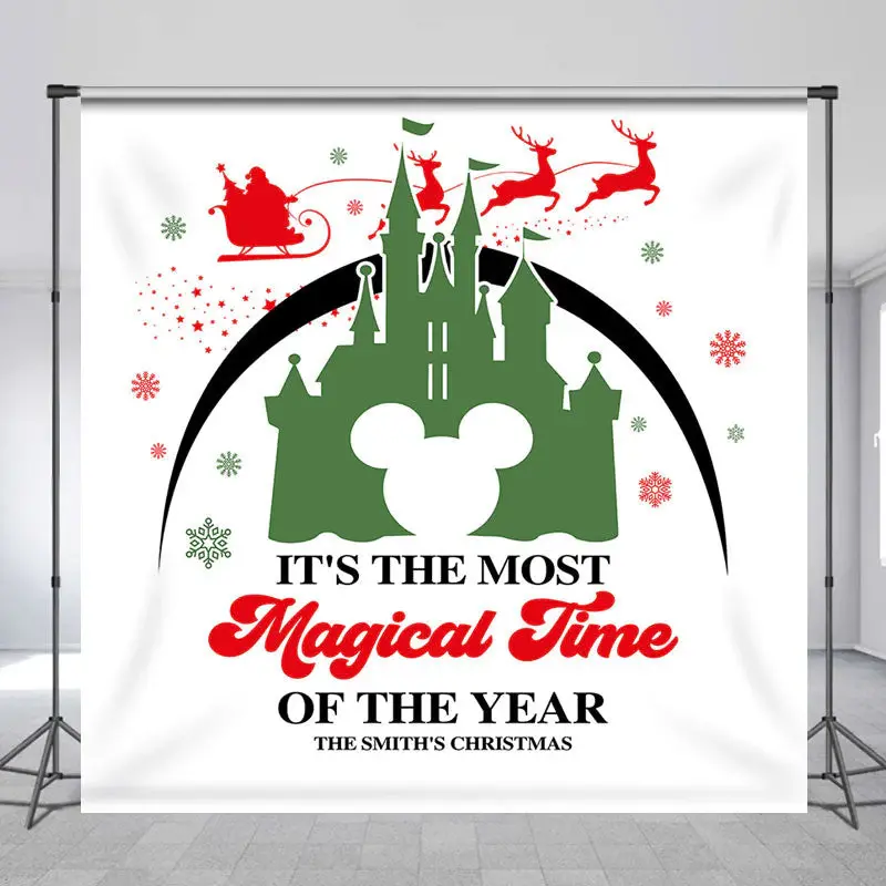 Customized Name Castle Mouse Christmas Backdrop - Aperturee