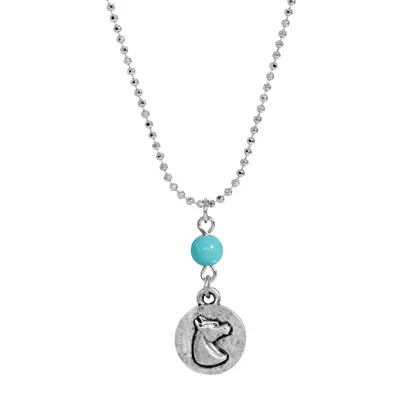 Silver Tone Turquoise Horse Head Necklace 18 inch