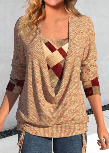 Modlily Multi Color Patchwork Geometric Print Long Sleeve Sweatshirt - M