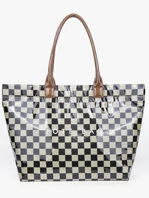 Checkerboard Pattern Tote Bag, Casual Versatile Handheld Bag, Minimalist Transparent Commute Large Capacity Bag for Women