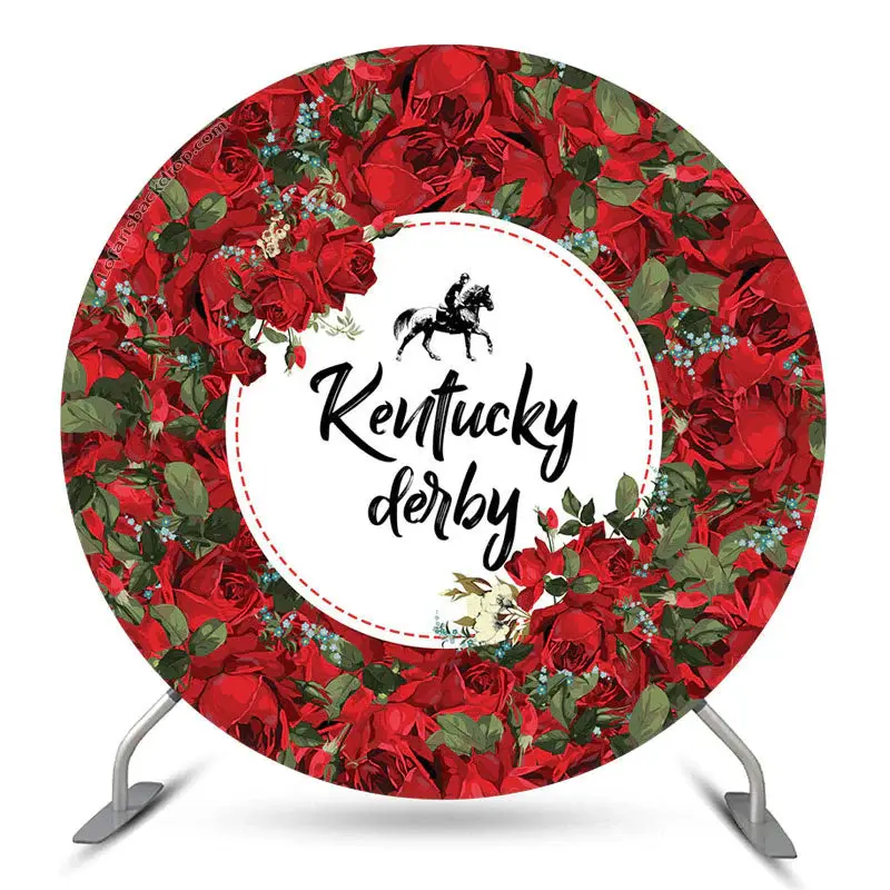 Aperturee Red Flowers Kentucky Derby Party Circle Backdrop | Custom Round Birthday Backdrop | Custom Round Backdrop | Round B...