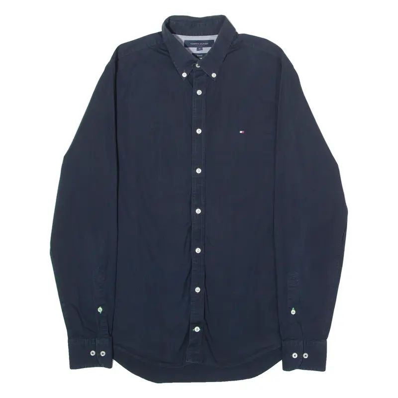 TOMMY HILFIGER Stretch Mens Plain Shirt Blue Long Sleeve M
