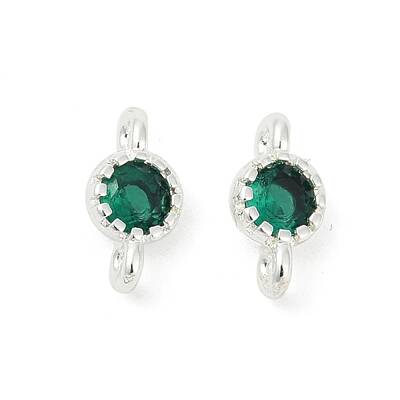 Brass Cubic Zirconia Flat Round Connector Charms