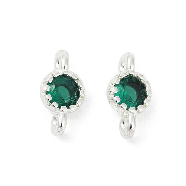 Brass Cubic Zirconia Flat Round Connector Charms