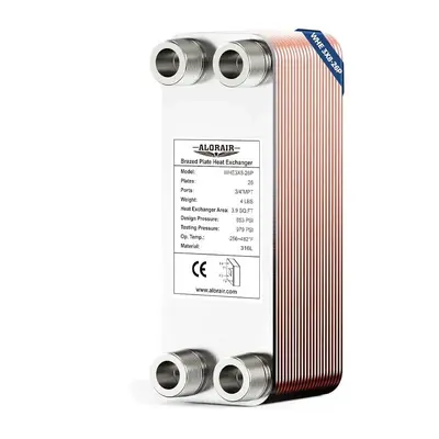ALORAIR 3x8 Heat Exchanger with 3/4 MPT Port,316L Stainless Steel Water to Water Brazed Plate Heat Exchanger - 26 Plates