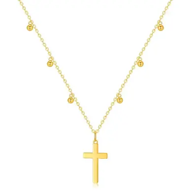 14K Gold Bead & Cross Pendant Necklace
