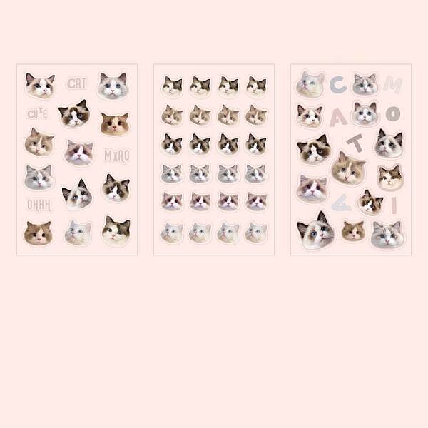 3 Sheets PVC Waterproof Decorative Kitten Stickers