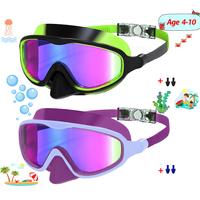Kids Swimming Goggles 2 Pack Anti-fog Anti-UV Wide View Kids Swimming Goggles 4-10 years old