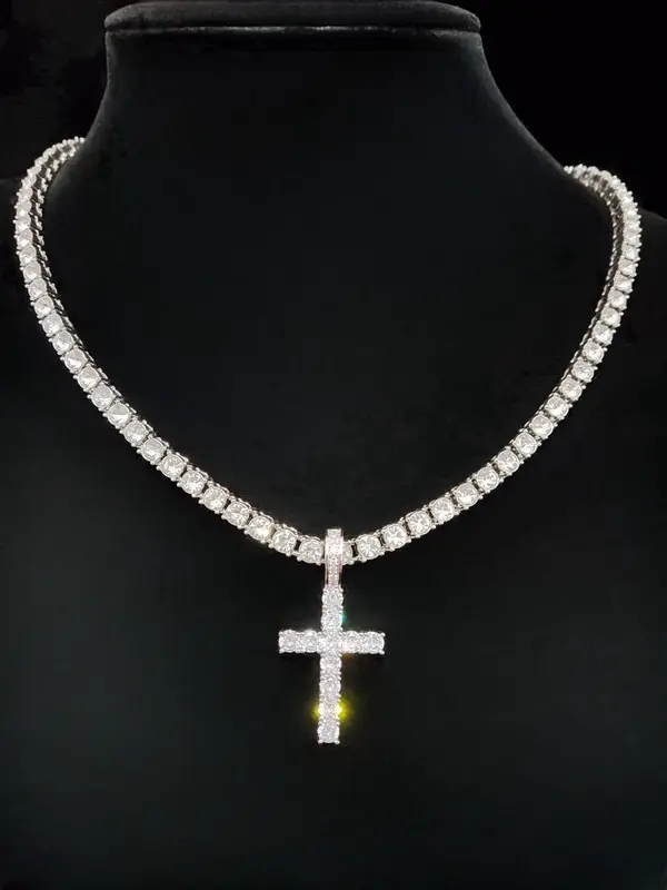Artificial Zircon Inlaid Cross Pendant Necklace, Punk Style Necklace for Party, Daily Decor, Trendy All-match & Exquisite Hip...