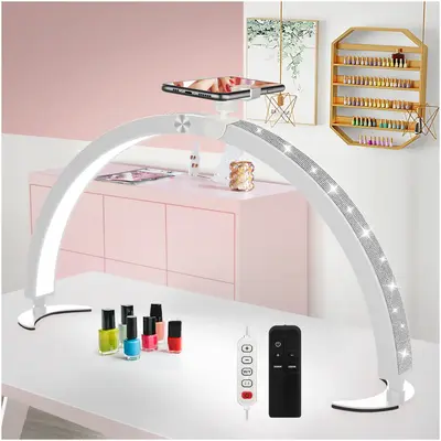 yAyusi 29In Half Moon Light for Nail Desk with Phone Holder, 40W Nail Desk Lamp, Nail Tech Light with Wire Controller & Remot...