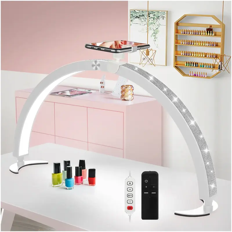 yAyusi 29In Half Moon Light for Nail Desk with Phone Holder, 40W Nail Desk Lamp, Nail Tech Light with Wire Controller & Remot...